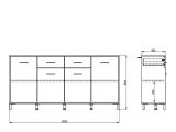 Credenza Bianco Crema Nero 2 Cassetti 4 Ripiani 183x40x90h cm, Apertura Battente, Scorrevole - Grondona