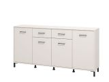Credenza Bianco Crema Nero 2 Cassetti 4 Ripiani 183x40x90h cm, Apertura Battente, Scorrevole - Grondona