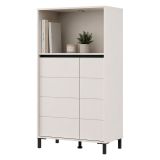 Credenza Bianco Crema Nero 2 Ripiani 3 Vani 74x40x135h cm, 2 Ante - Cosoleto