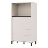 Credenza Bianco Crema Nero 2 Ripiani 3 Vani 74x40x135h cm, 2 Ante - Cosoleto
