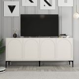 Credenza Bianco Crema Nero 2 Ripiani 4 Vani 180x35x79h cm, 4 Ante - Torno
