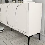 Credenza Bianco Crema Nero 2 Ripiani 4 Vani 180x35x79h cm, 4 Ante - Torno