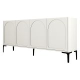 Credenza Bianco Crema Nero 2 Ripiani 4 Vani 180x35x79h cm, 4 Ante - Torno