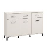 Credenza Bianco Crema Nero 3 Cassetti 3 Ripiani 138x40x90h cm, Apertura Battente e Scorrevole - Laerru