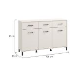 Credenza Bianco Crema Nero 3 Cassetti 3 Ripiani 138x40x90h cm, Apertura Battente e Scorrevole - Laerru