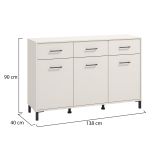 Credenza Bianco Crema Nero 3 Cassetti 3 Ripiani 138x40x90h cm, Apertura Battente e Scorrevole - Laerru