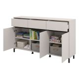 Credenza Bianco Crema Nero 3 Cassetti 3 Ripiani 157x40x90h cm, Apertura Battente e Scorrevole - Giarre
