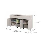 Credenza Bianco Crema Nero 3 Cassetti 3 Ripiani 157x40x90h cm, Apertura Battente e Scorrevole - Giarre