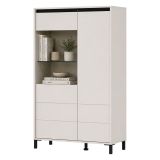 Credenza Bianco Crema Nero 4 Ripiani 6 Vani 93x40x135h cm, 2 Ante - Vignate