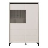 Credenza Bianco Crema Nero 4 Ripiani 6 Vani 93x40x135h cm, 2 Ante - Vignate