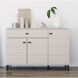 Credenza Bianco Crema Nero un Cassetto 2 Ripiani 116x35x78h cm, Apertura Battente, Scorrevole - Djanet
