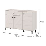 Credenza Bianco Crema Nero un Cassetto 2 Ripiani 116x35x78h cm, Apertura Battente, Scorrevole - Djanet