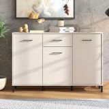 Credenza Bianco Crema Nero un Cassetto 3 Ripiani 138x40x90h cm, Apertura Battente e Scorrevole - Laerru