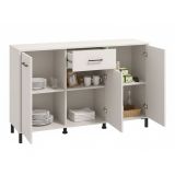 Credenza Bianco Crema Nero un Cassetto 3 Ripiani 138x40x90h cm, Apertura Battente e Scorrevole - Laerru