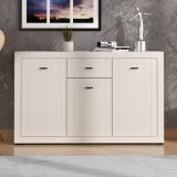 Credenza Bianco Crema Nero un Cassetto 3 Ripiani 147.5x41.5x91.5h cm, Apertura Battente e Scorrevole - Perca