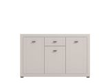 Credenza Bianco Crema Nero un Cassetto 3 Ripiani 147.5x41.5x91.5h cm, Apertura Battente e Scorrevole - Perca