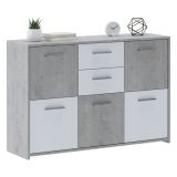 Credenza Bianco Grigio Cemento 2 Cassetti Ripiani 114x33x78h cm, Apertura - Pineto