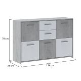 Credenza Bianco Grigio Cemento 2 Cassetti Ripiani 114x33x78h cm, Apertura - Pineto