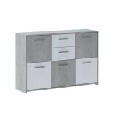 Credenza Bianco Grigio Cemento 2 Cassetti Ripiani 114x33x78h cm, Apertura - Pineto