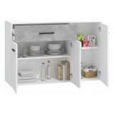 Credenza Bianco Grigio Cemento un Cassetto 2 Ripiani 119x33x80.5h cm, Apertura Battente e Scorrevole - Sanza