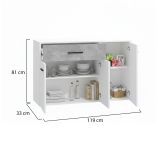 Credenza Bianco Grigio Cemento un Cassetto 2 Ripiani 119x33x80.5h cm, Apertura Battente e Scorrevole - Sanza