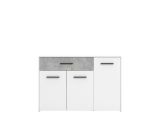 Credenza Bianco Grigio Cemento un Cassetto 2 Ripiani 119x33x80.5h cm, Apertura Battente e Scorrevole - Sanza