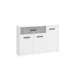Credenza Bianco Grigio Cemento un Cassetto 2 Ripiani 119x33x80.5h cm, Apertura Battente e Scorrevole - Sanza
