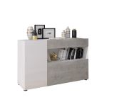 Credenza Bianco Grigio Cemento un Cassetto 2 Ripiani 130x41x82h cm, Apertura Battente, a Ribalta - Carbonia