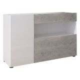 Credenza Bianco Grigio Cemento un Cassetto 2 Ripiani 130x41x82h cm, Apertura Battente, a Ribalta - Carbonia