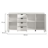 Credenza Bianco Grigio Chiaro 3 Ripiani 4 Cassetti 182.5x40x90.5h cm, 3 Ante - Paglieta