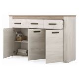 Credenza Bianco Larice Marrone Rovere 3 Ripiani 3 Cassetti 160x36.5x98h cm, 3 Ante - Scena