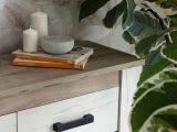 Credenza Bianco Larice Marrone Rovere 3 Ripiani 3 Cassetti 160x36.5x98h cm, 3 Ante - Scena