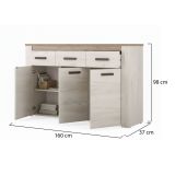 Credenza Bianco Larice Marrone Rovere 3 Ripiani 3 Cassetti 160x36.5x98h cm, 3 Ante - Scena