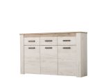 Credenza Bianco Larice Marrone Rovere 3 Ripiani 3 Cassetti 160x36.5x98h cm, 3 Ante - Scena