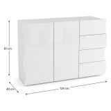 Credenza bianco lucida 124x40x81h cm 2 ante e 4 cassetti - Aksa