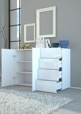 Credenza bianco lucida 124x40x81h cm 2 ante e 4 cassetti - Aksa
