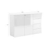 Credenza bianco lucida 124x40x81h cm 2 ante e 4 cassetti - Athos