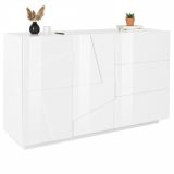 Credenza bianco lucida 142x44x86h cm 2 ante e 3 cassetti - Aydee
