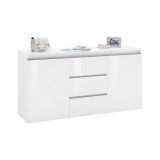 Credenza bianco lucida 150x40x81h cm 2 ante e 3 cassetti - Amoco