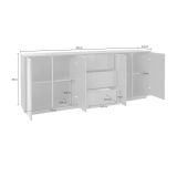Credenza bianco lucida 220x41x86h cm 4 ante e 3 cassetti - Arrachis
