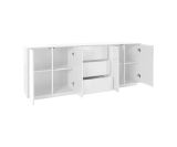 Credenza bianco lucida 220x41x86h cm 4 ante e 3 cassetti - Arrachis