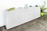 Credenza bianco lucida 220x41x86h cm 4 ante e 3 cassetti - Arrachis