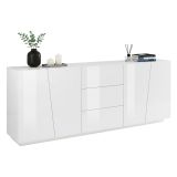 Credenza bianco lucida 220x43x86h cm 4 ante e 3 cassetti - Ayrton