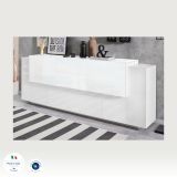 Credenza bianco lucida 220x45x86h cm 5 ante e 2 cassetti - Akirum