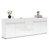 Credenza bianco lucida 225x38x79h cm 5 ante e 2 cassetti - Elenia