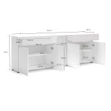 Credenza bianco lucida 225x38x79h cm 5 ante e 2 cassetti - Elenia
