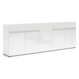 Credenza bianco lucida 225x38x79h cm 5 ante e 2 cassetti - Elenia
