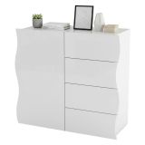 Credenza bianco lucida 90x40x81h cm 1 anta e 4 cassetti - Abig