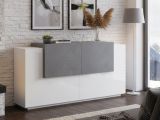 Credenza bianco lucida,cemento 160x45x86h cm 4 ante - Muscari