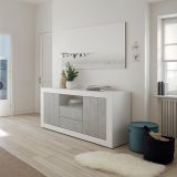 Credenza bianco lucida,cemento 184x42x86h cm 2 ante e 2 cassetti - Antina